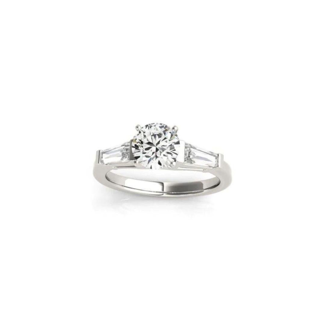 Baguette Cut Classic Baguette Diamonds Fancy Solitaire Engagement Mounting in White Gold For Sale