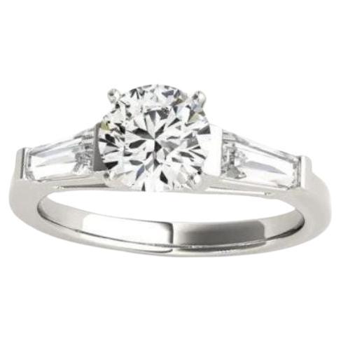 Classic Baguette Diamonds Fancy Solitaire Engagement Mounting in White Gold For Sale