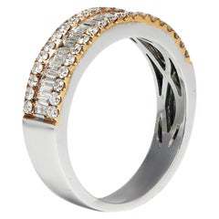 Classic Baguette Round Diamond 1.06 ct 18k Two Tone Gold Ring Size 55