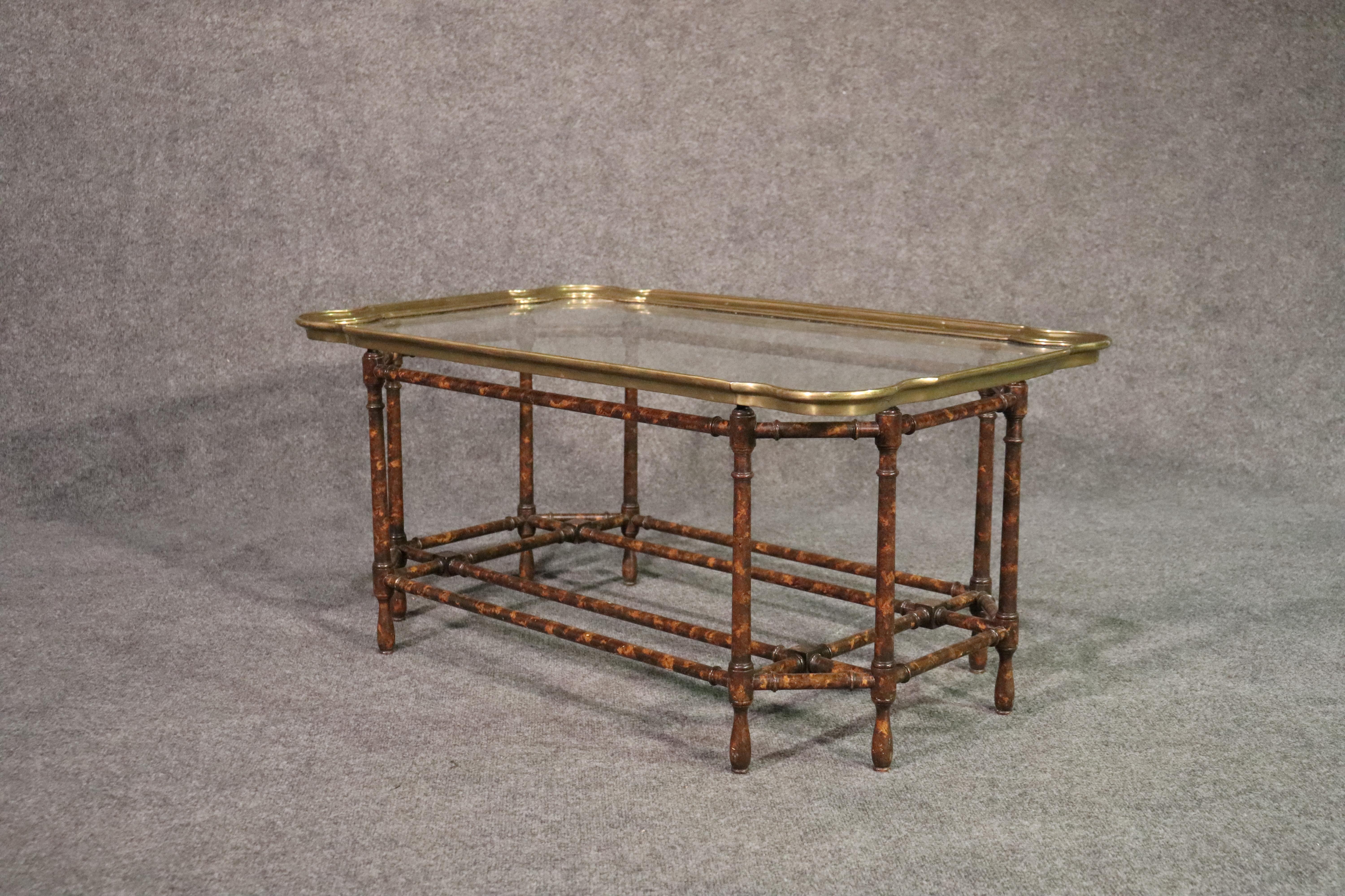 Classic Baker Brass Tray Top English Regency Style Bamboo Coffee Cocktail Table 2