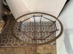 Classic Baker Oval Tray Brass and Glass Coffee Table with Faux Bamboo Base