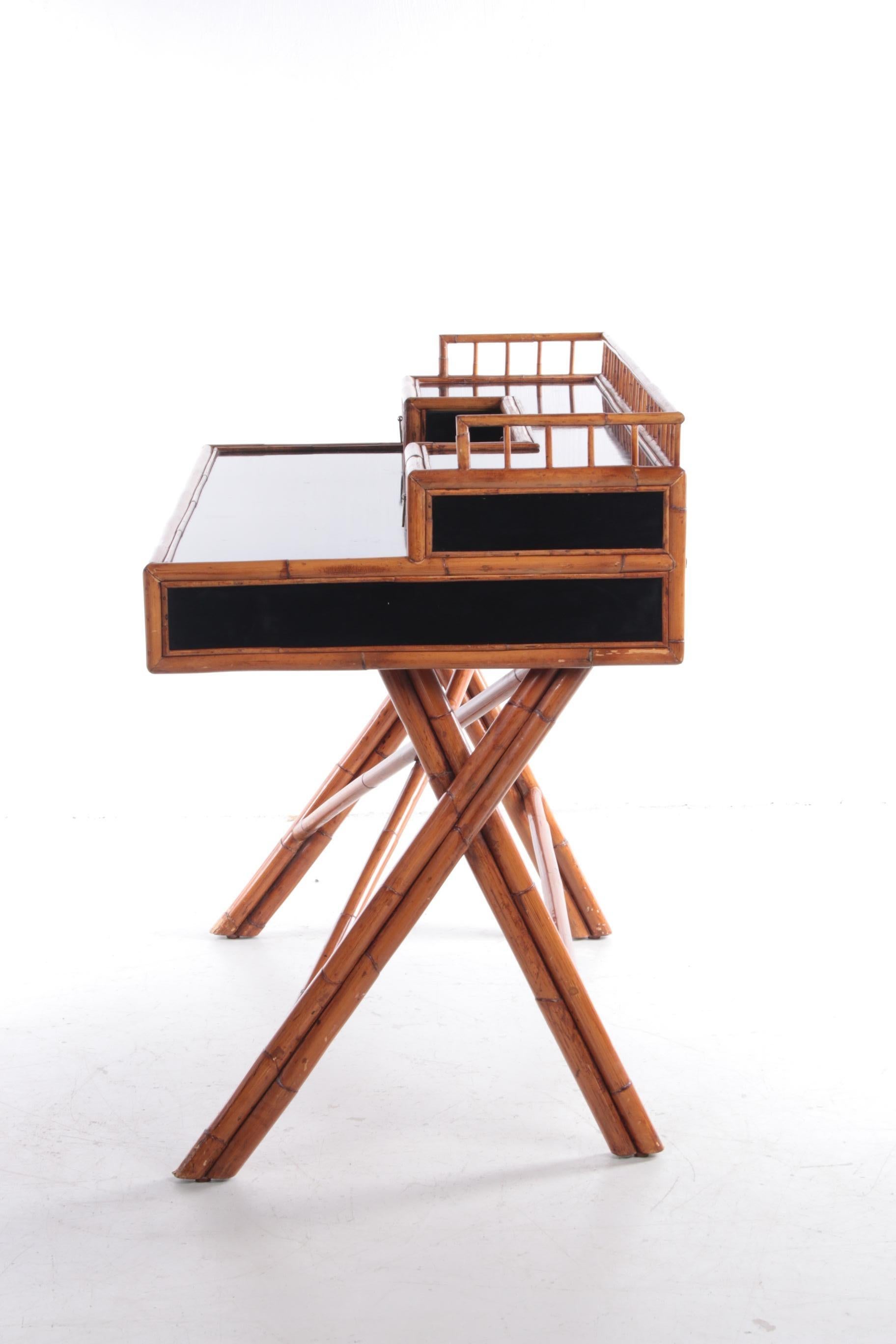 Mid-20th Century Classic Bamboo and Lacquer Campaign Desk E. Murio Collection