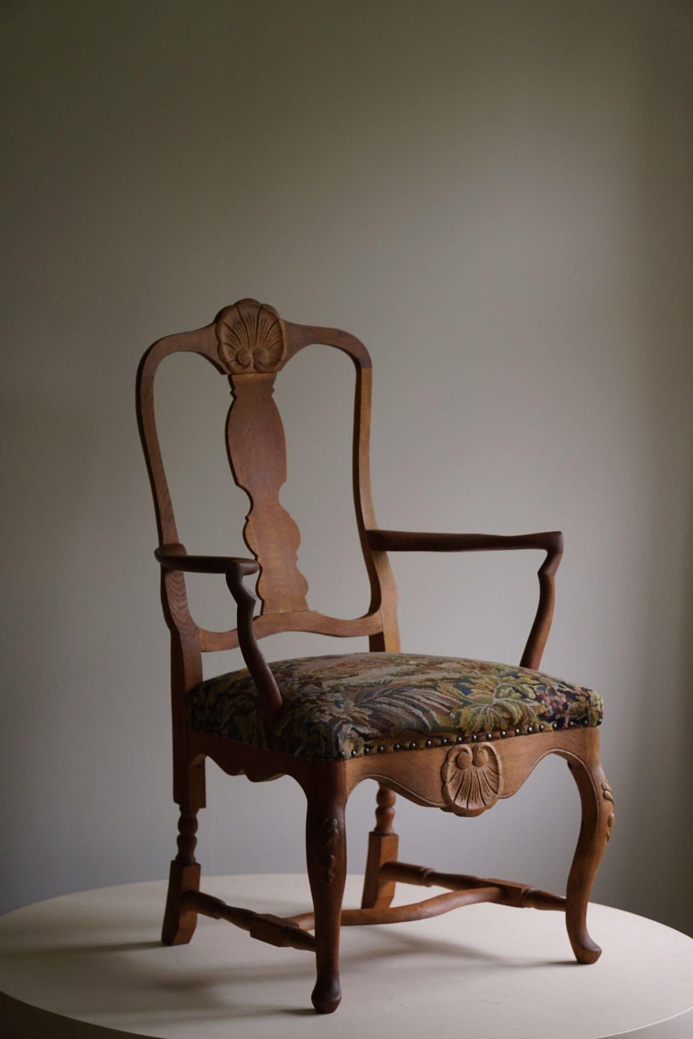 Classic Baroque Style Armchair in Oak, Made by a Danish Cabinetmaker, 1930s For Sale 5