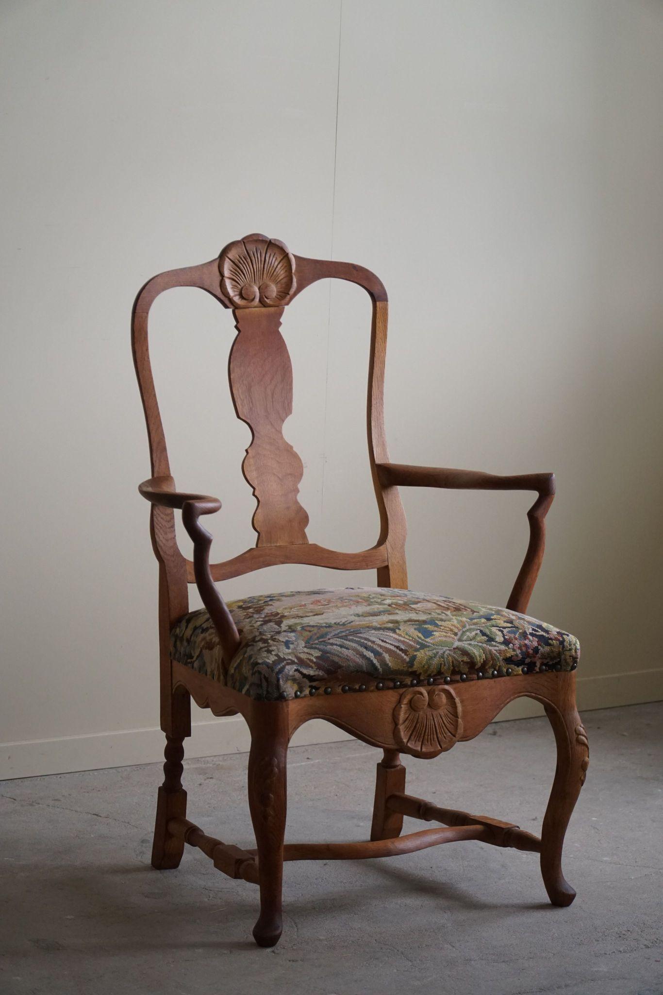 Classic Baroque Style Armchair in Oak, Made by a Danish Cabinetmaker, 1930s For Sale 8