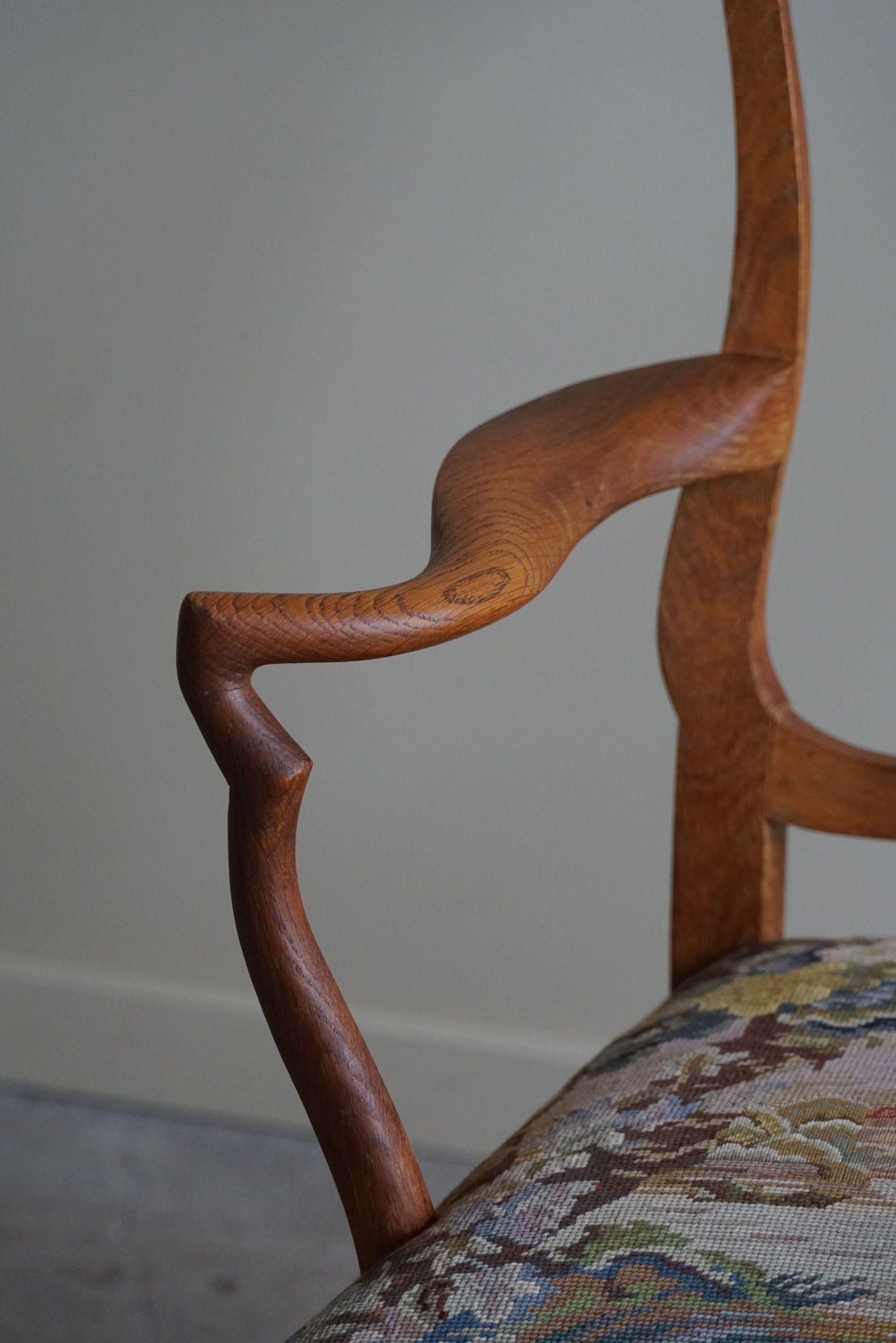 Hand-Crafted Classic Baroque Style Armchair in Oak, Made by a Danish Cabinetmaker, 1930s For Sale