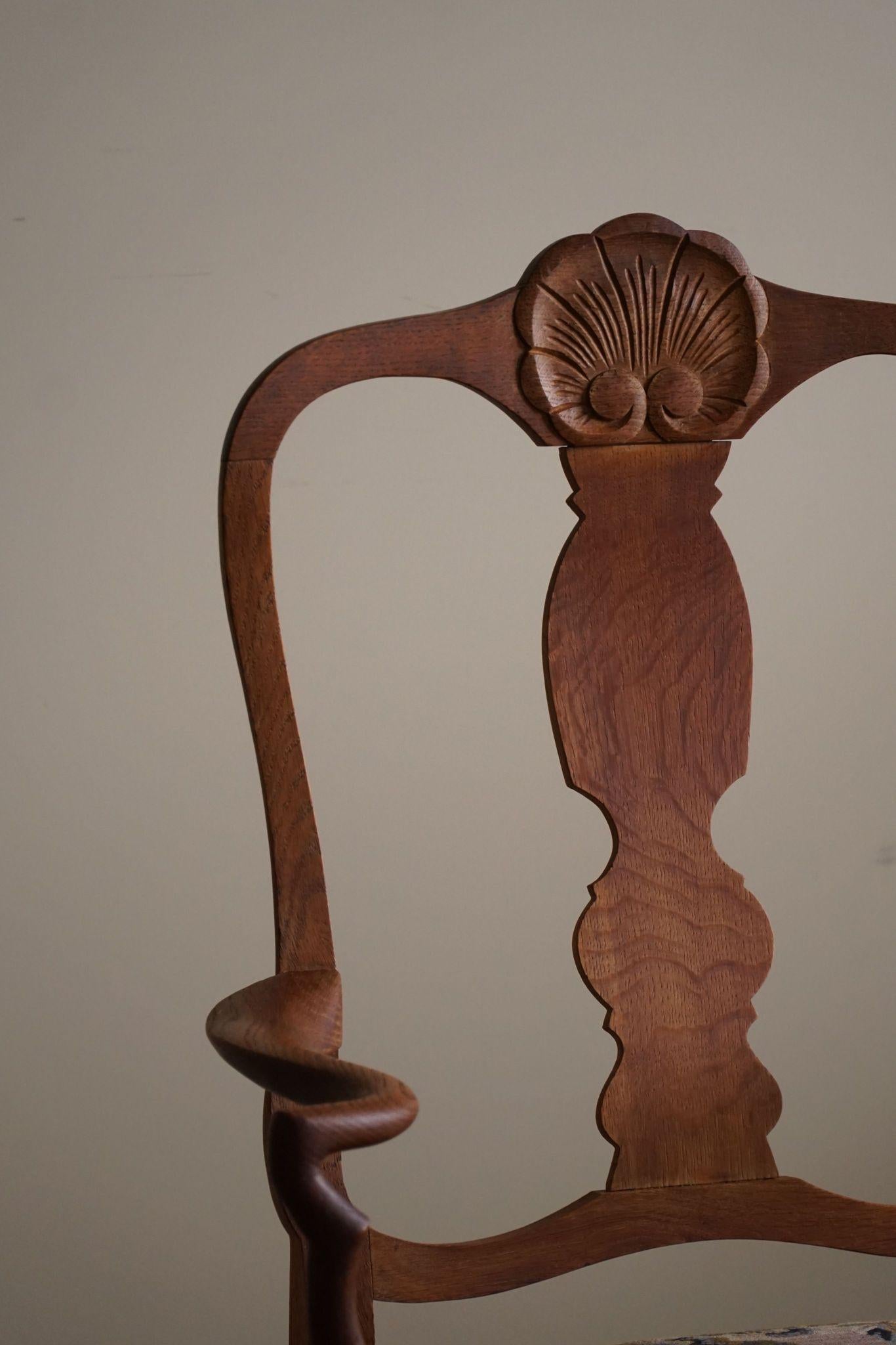 Classic Baroque Style Armchair in Oak, Made by a Danish Cabinetmaker, 1930s In Good Condition For Sale In Odense, DK