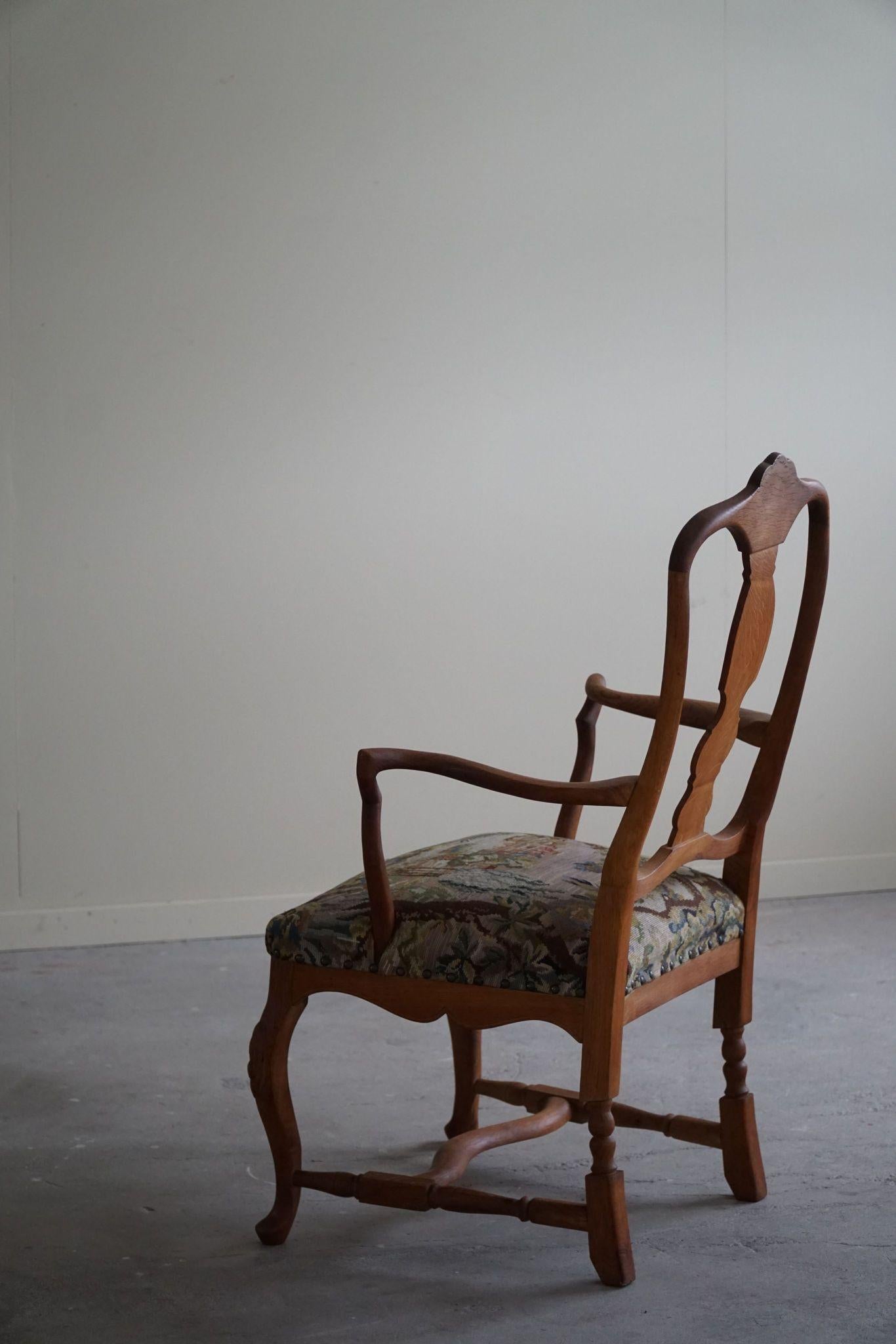 20th Century Classic Baroque Style Armchair in Oak, Made by a Danish Cabinetmaker, 1930s For Sale
