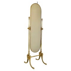 Classic Baroque Style Brass Floor Mirror, Italy 1950s