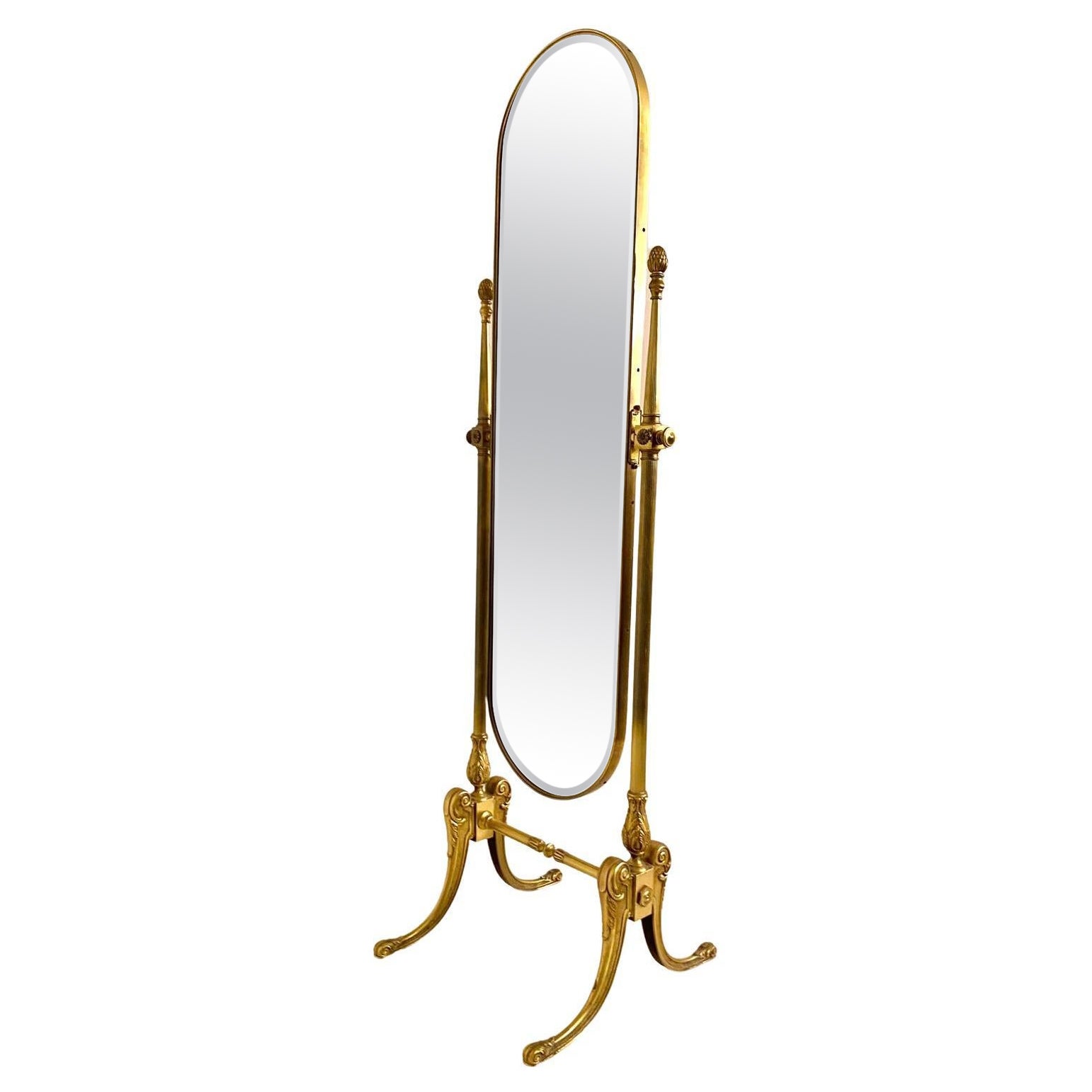 Classic Baroque Style Brass Floor Mirror, Italy 1950s