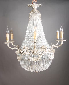 Classic Basket Chandelier in Antique Biedermeier Style Silver Plated Bronze