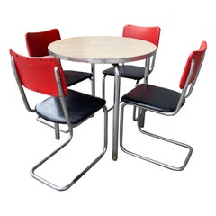 Vintage Classic Bauhaus / Art Deco Tubular Chrome Dinette / Cafe' Set