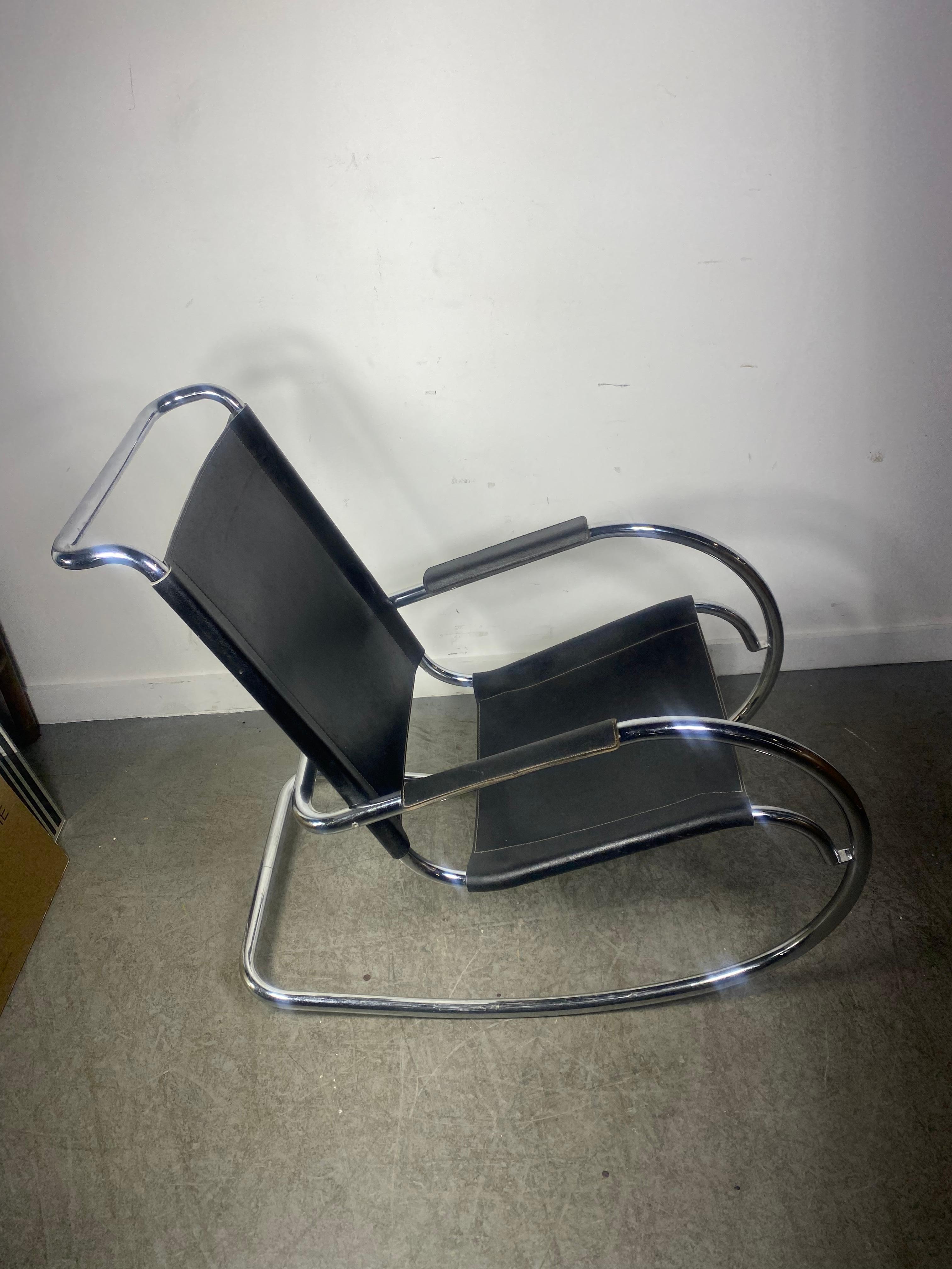 Classic Bauhaus Style Leather and Chrome Rocker, Arter Mies Van De Rohe, Italy For Sale 5