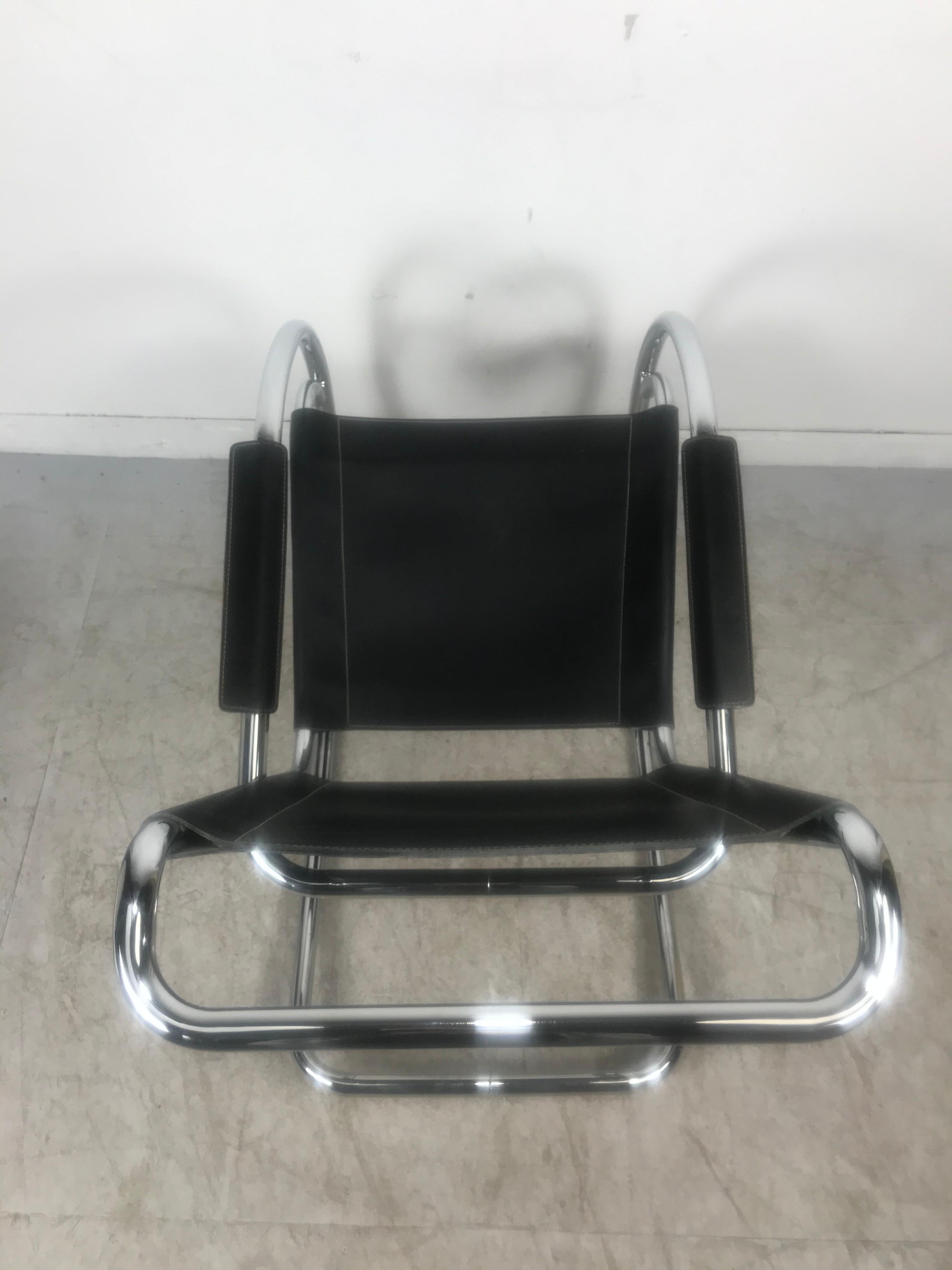 Late 20th Century Classic Bauhaus Style Leather and Chrome Rocker, Arter Mies Van De Rohe, Italy