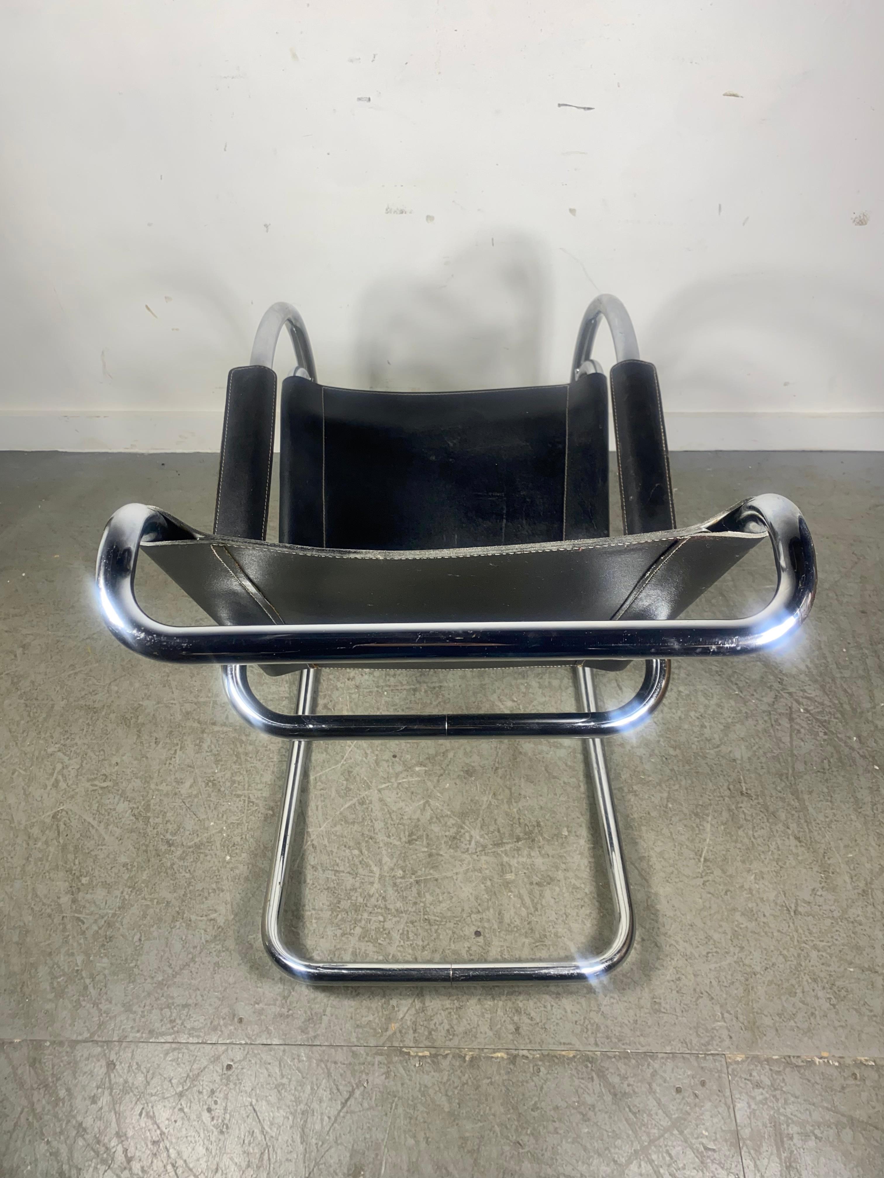 Classic Bauhaus Style Leather and Chrome Rocker, Arter Mies Van De Rohe, Italy For Sale 2