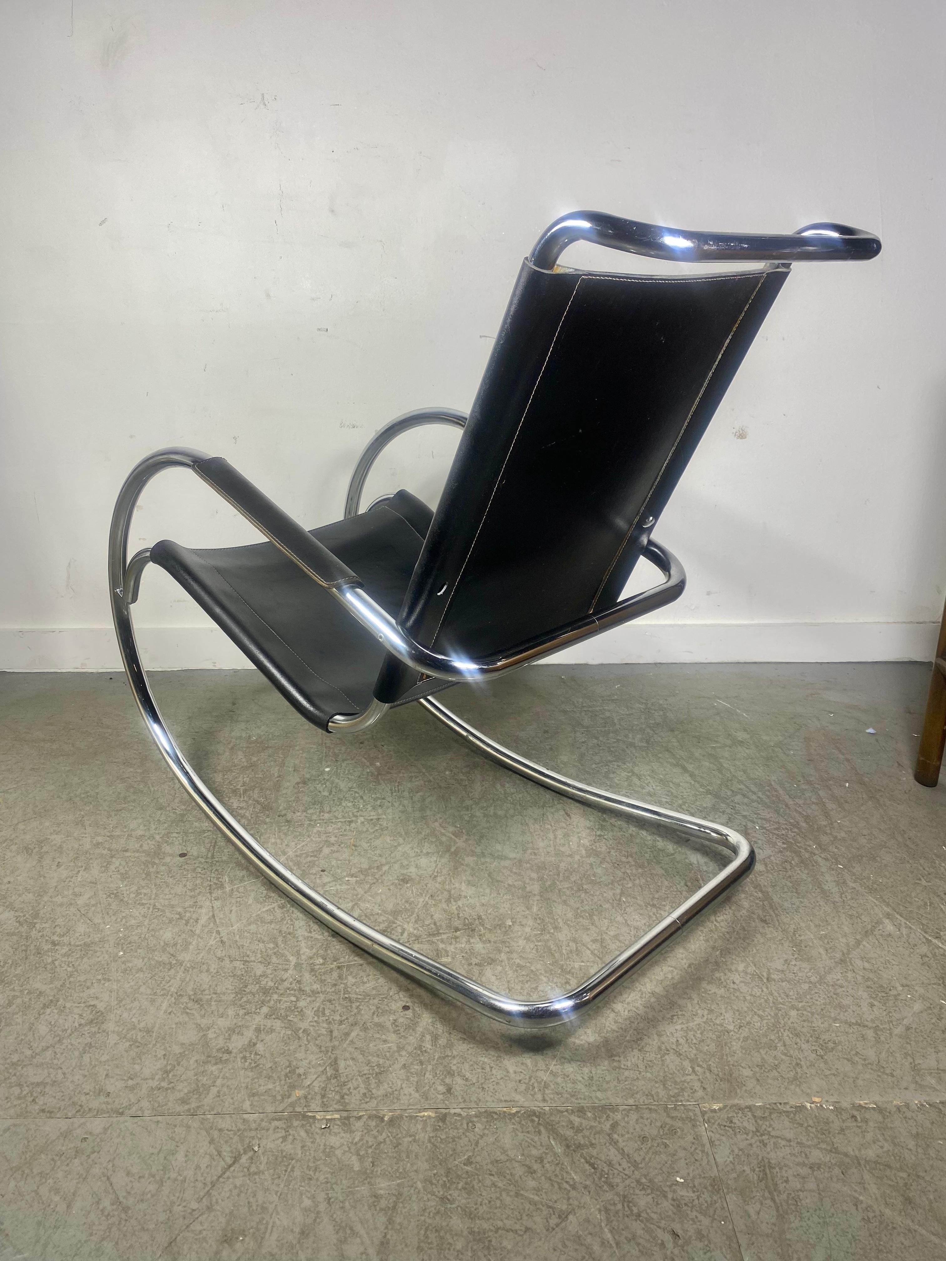 Classic Bauhaus Style Leather and Chrome Rocker, Arter Mies Van De Rohe, Italy For Sale 3