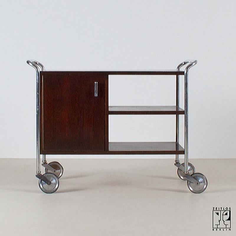 Steel Classic Bauhaus tubular steel bar cart manufactured by Thonet-Mundus For Sale
