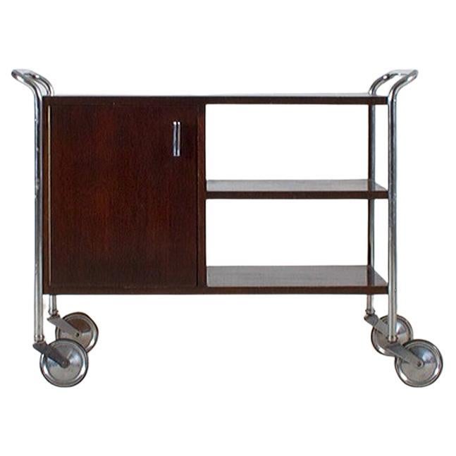 Classic Bauhaus tubular steel bar cart manufactured by Thonet-Mundus For Sale