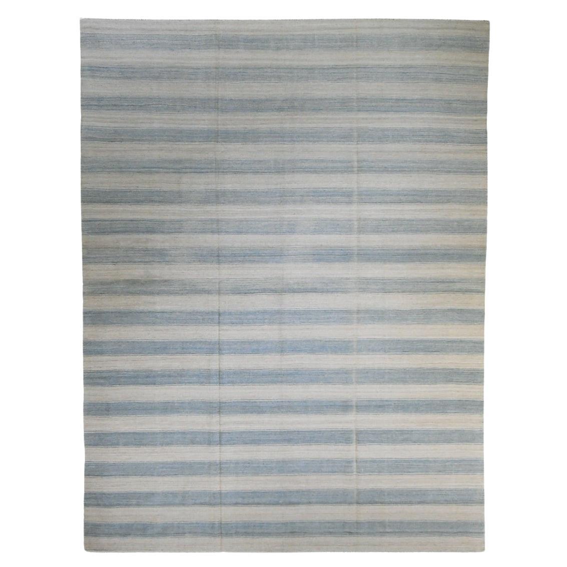 Classic Beachy Striped Kilim 12′ x 8’10” For Sale