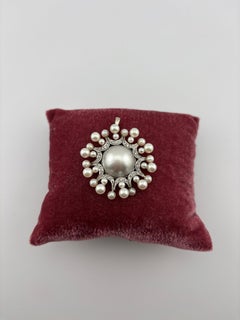 Classic Beautiful Pearl & Diamond Round 14k White Gold Pendant