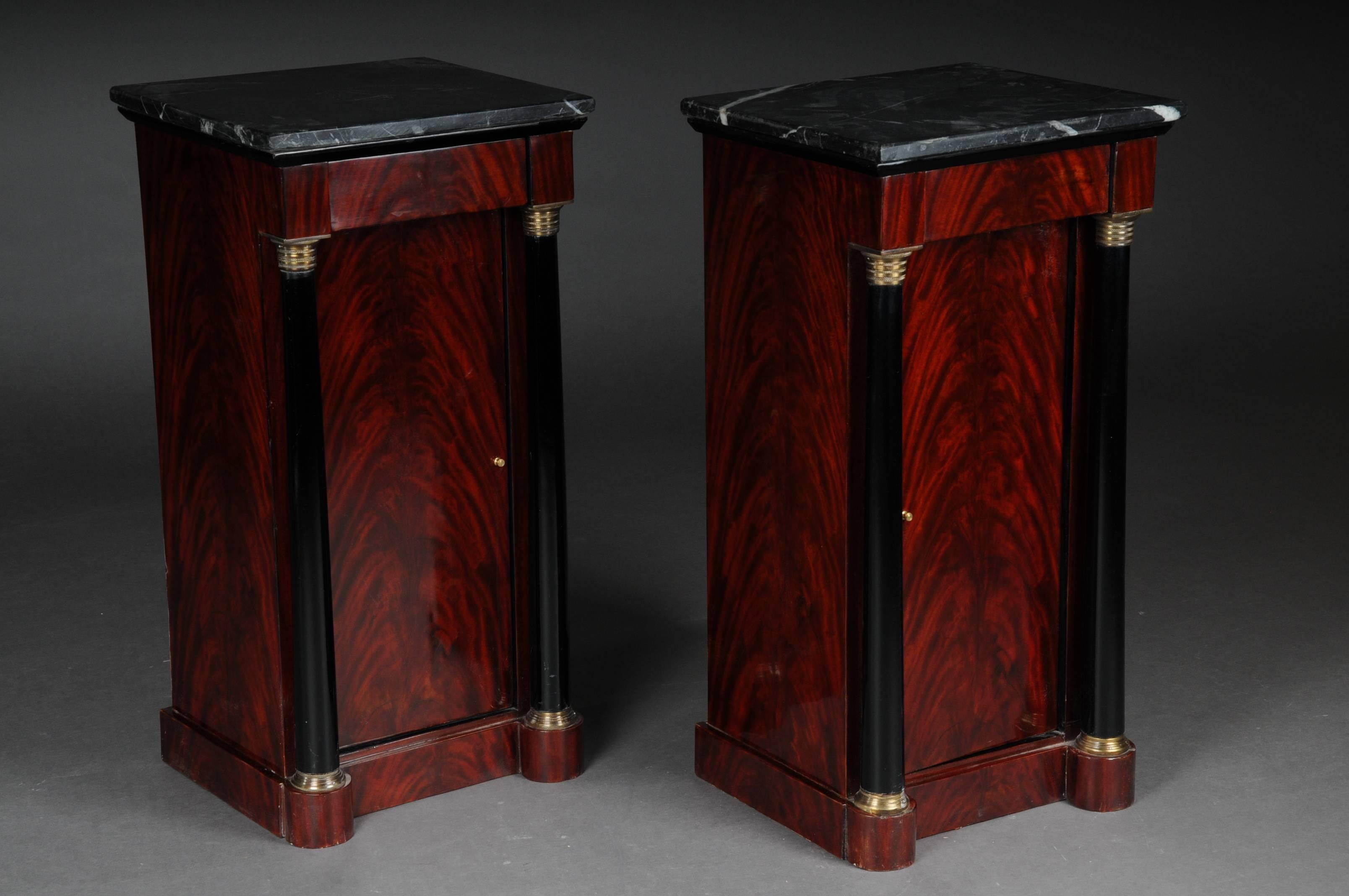 Marble Classic Bedside Table, Side Table in Biedermeier, Mahogany, Left For Sale