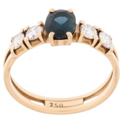 Klassischer belgischer Ring aus 18 Karat Gelbgold mit Diamanten und Saphiren