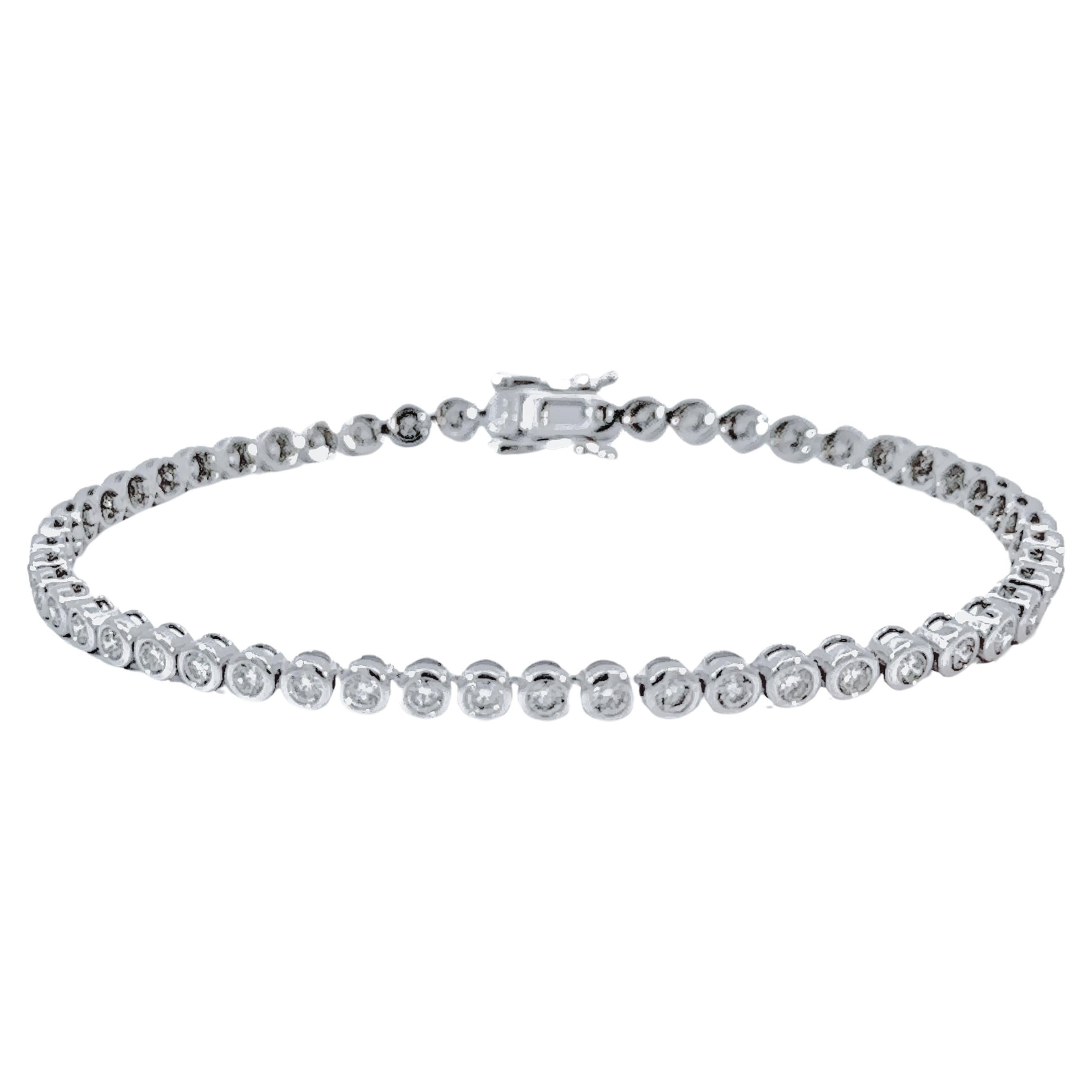 Classic Bezel Set Round Brilliant Diamond Tennis Bracelet, 2.19 Carats in 18k  For Sale