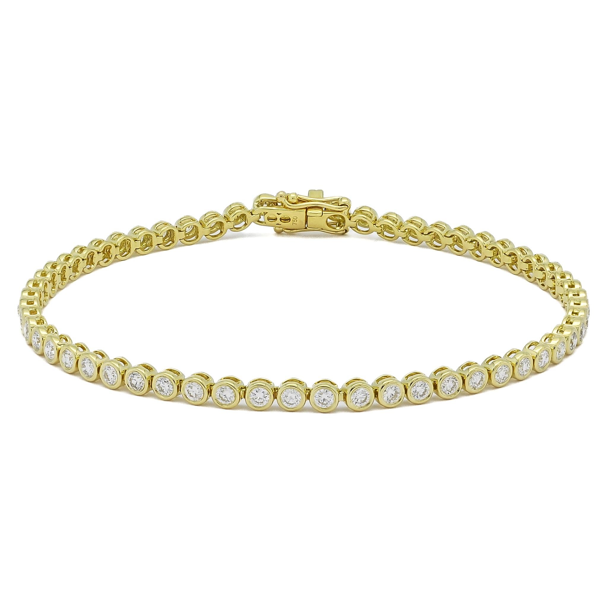 Natural Diamond  2.00 Carat  18k Yellow Gold Tennis Bracelet In New Condition For Sale In Antwerpen, BE