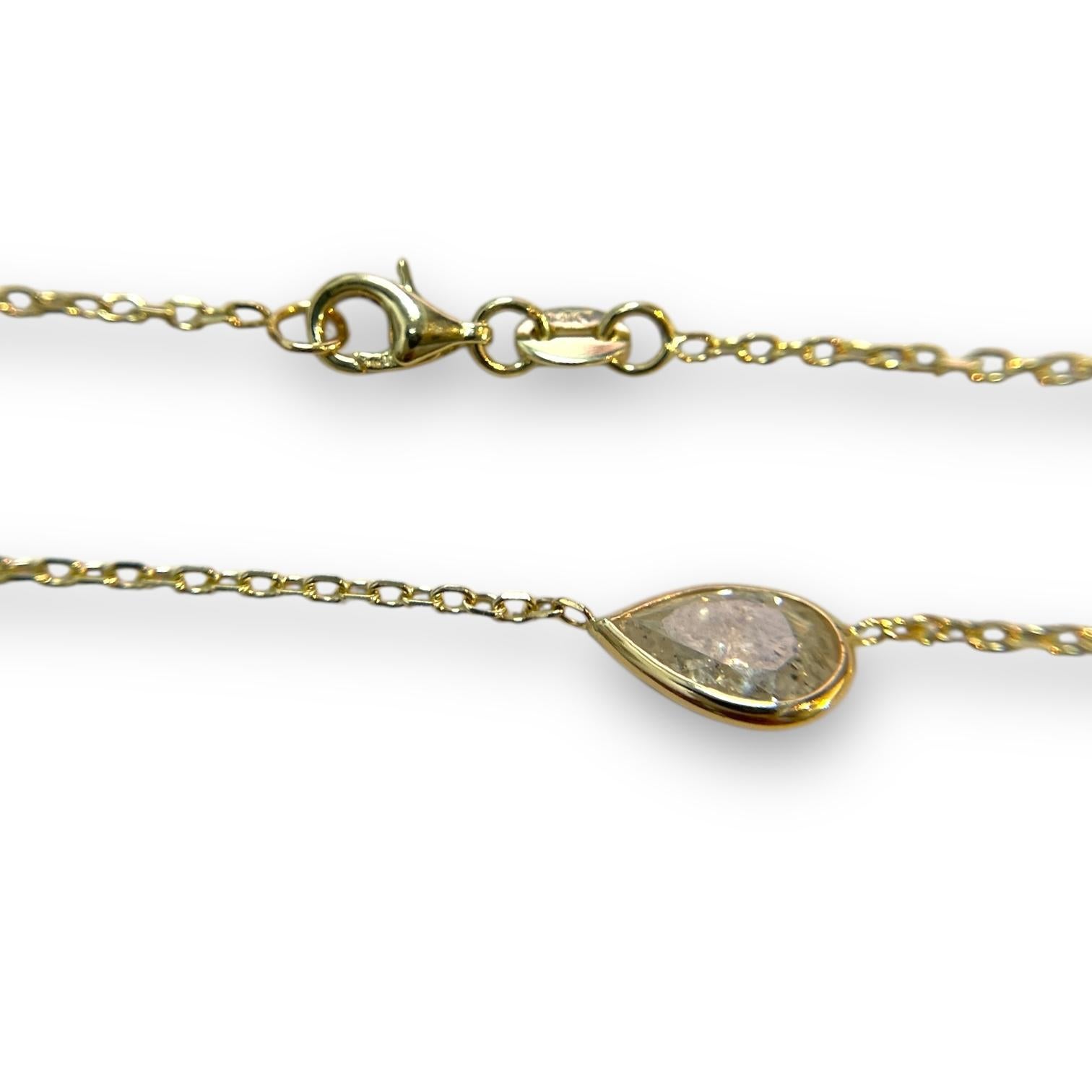 Modern Classic bezeled 14K Yellow Gold 1.24ct Natural Diamond Necklace For Sale