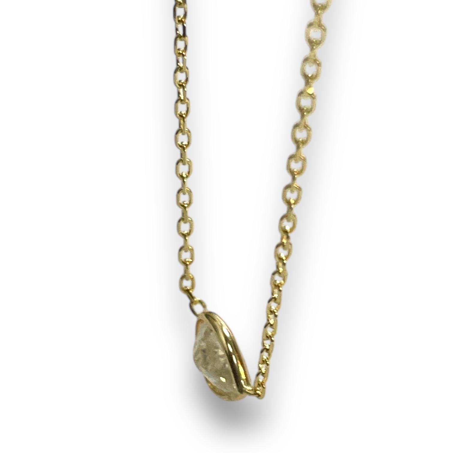 Classic bezeled 14K Yellow Gold 1.24ct Natural Diamond Necklace In New Condition For Sale In New York, NY