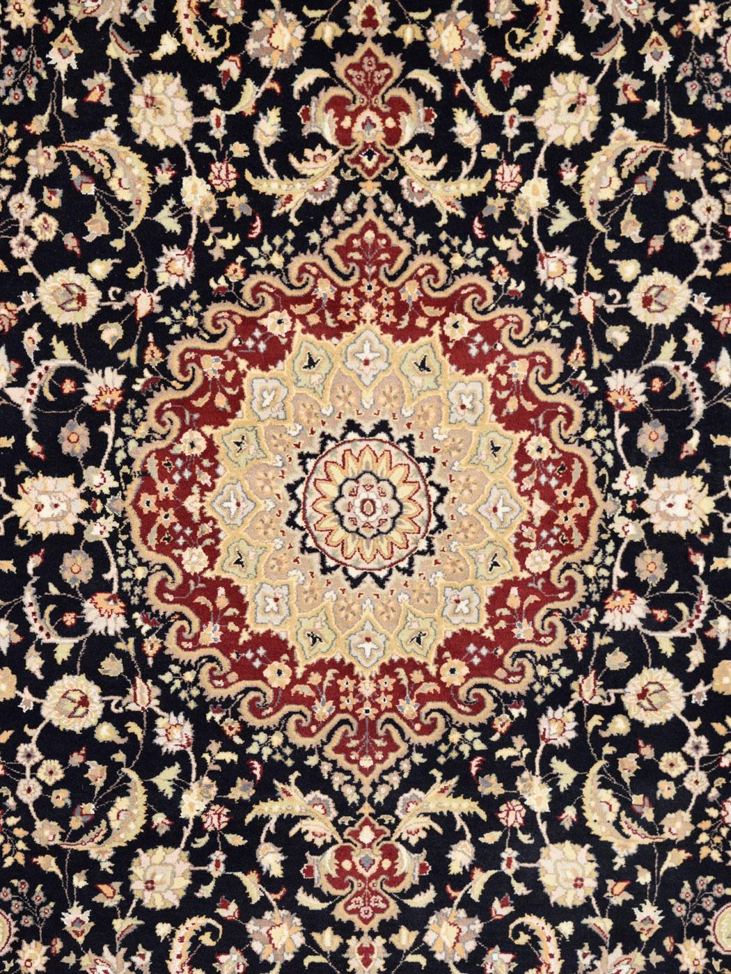 Pakistani Classic Black, Gold, and Taupe Hand-Knotted Pak-Tabriz Carpet, 6’ x 9’ For Sale