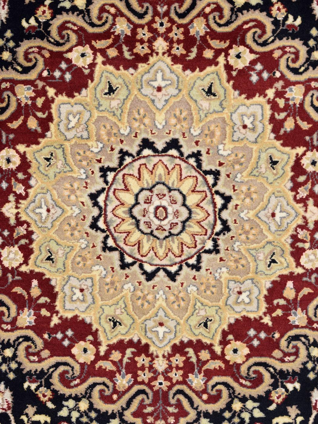 Vegetable Dyed Classic Black, Gold, and Taupe Hand-Knotted Pak-Tabriz Carpet, 6’ x 9’ For Sale