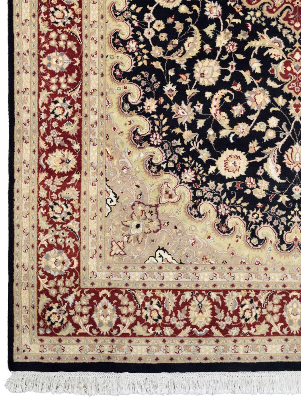 Classic Black, Gold, and Taupe Hand-Knotted Pak-Tabriz Carpet, 6’ x 9’ In New Condition For Sale In New York, NY