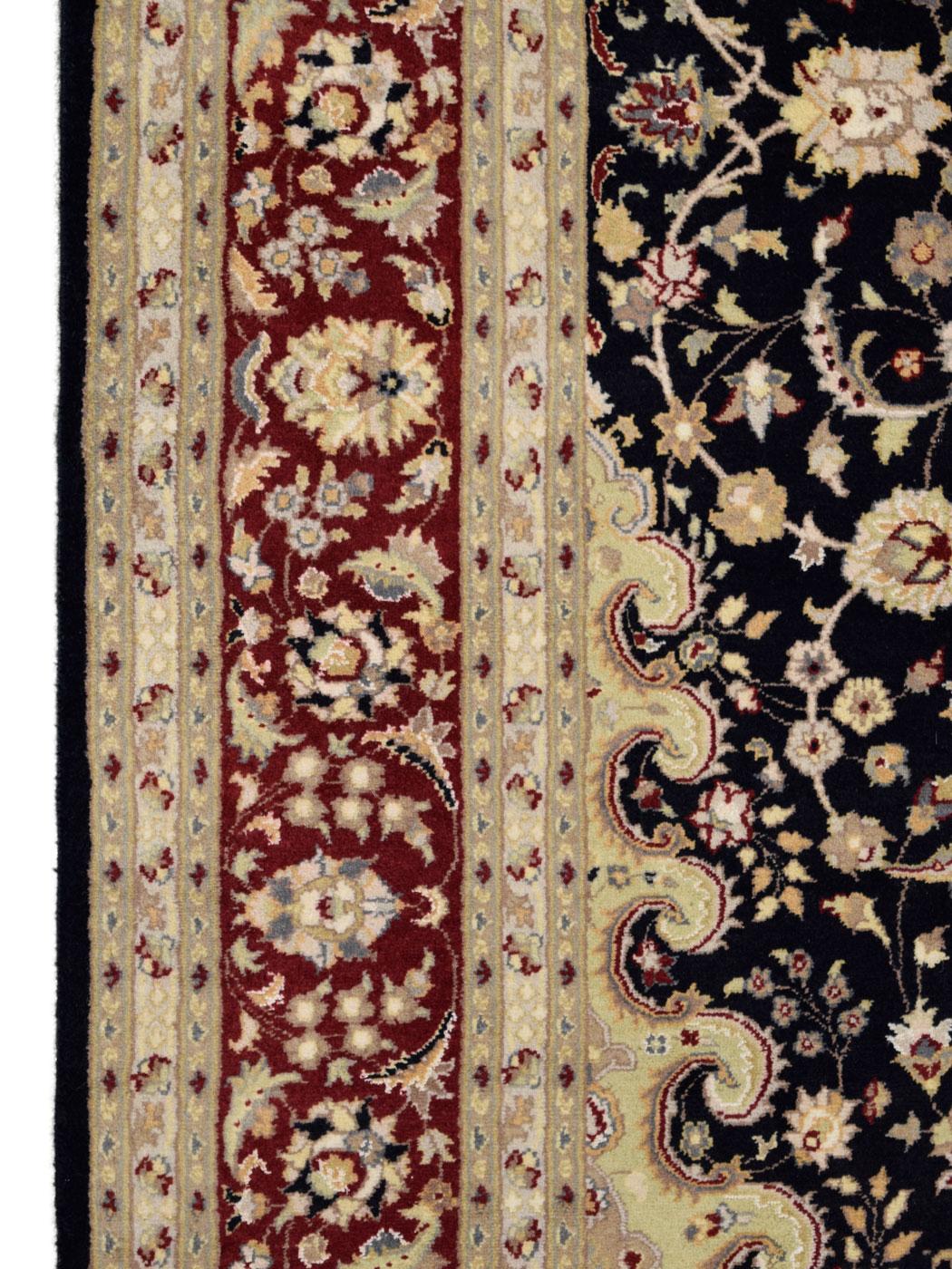 Wool Classic Black, Gold, and Taupe Hand-Knotted Pak-Tabriz Carpet, 6’ x 9’ For Sale