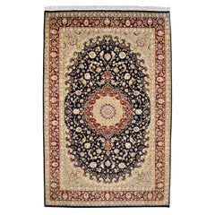 Alfombra clásica negra, dorada y topo anudada a mano Pak-Tabriz, 6' x 9'