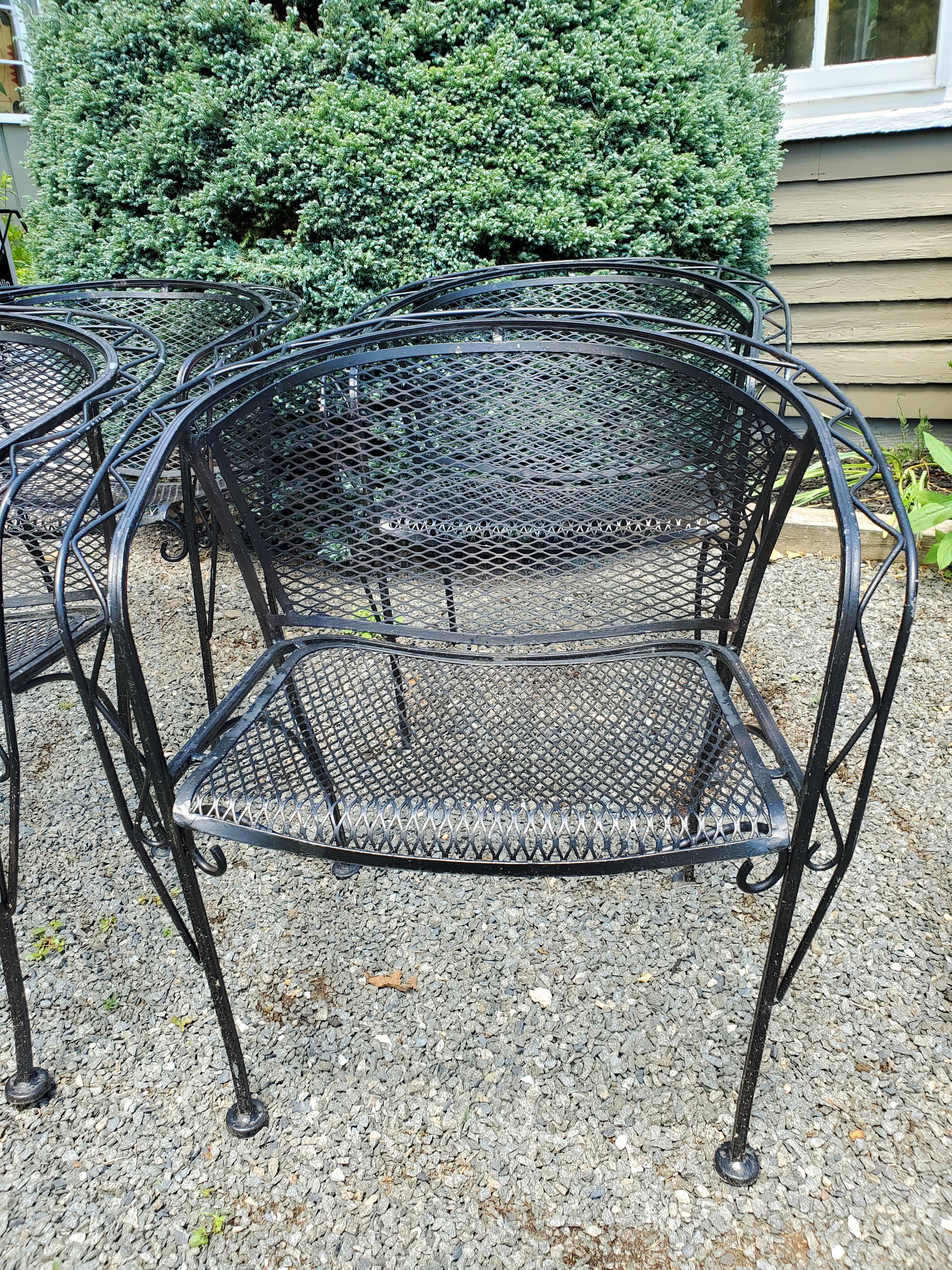 Late 20th Century Classic Black Iron Mid-Century Modern Outdoor Dining Table and Chairs