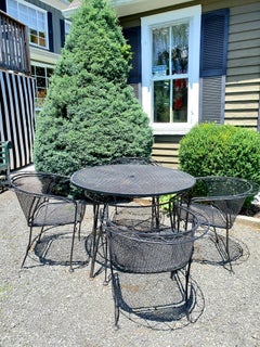 Classic Black Iron Mid-Century Modern Outdoor Dining Table and Chairs