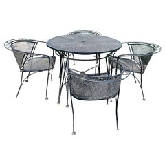 Classic Black Iron Mid-Century Modern Outdoor Dining Table and Chairs