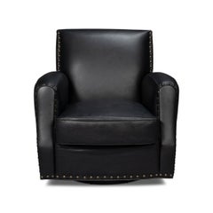 Classic Black Leather Swivel Armchair