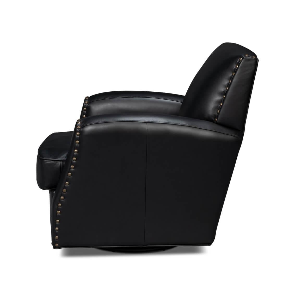 American Classical Classic Black Leather Swivel Armchair For Sale