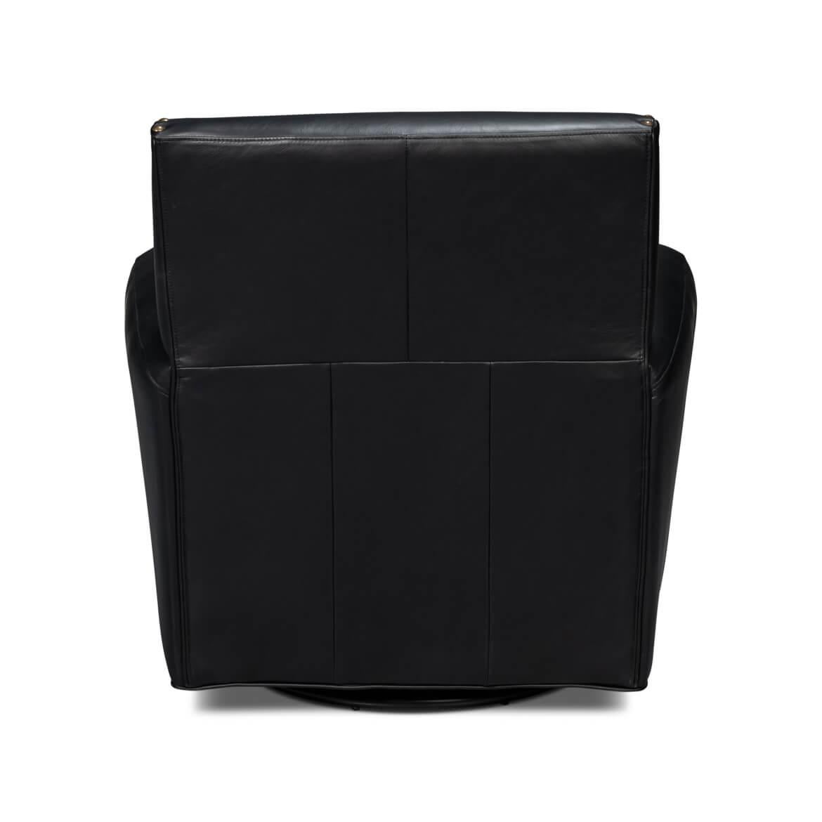 Asian Classic Black Leather Swivel Armchair For Sale