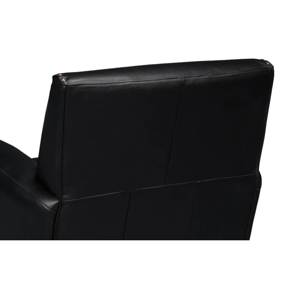 Classic Black Leather Swivel Armchair For Sale 1