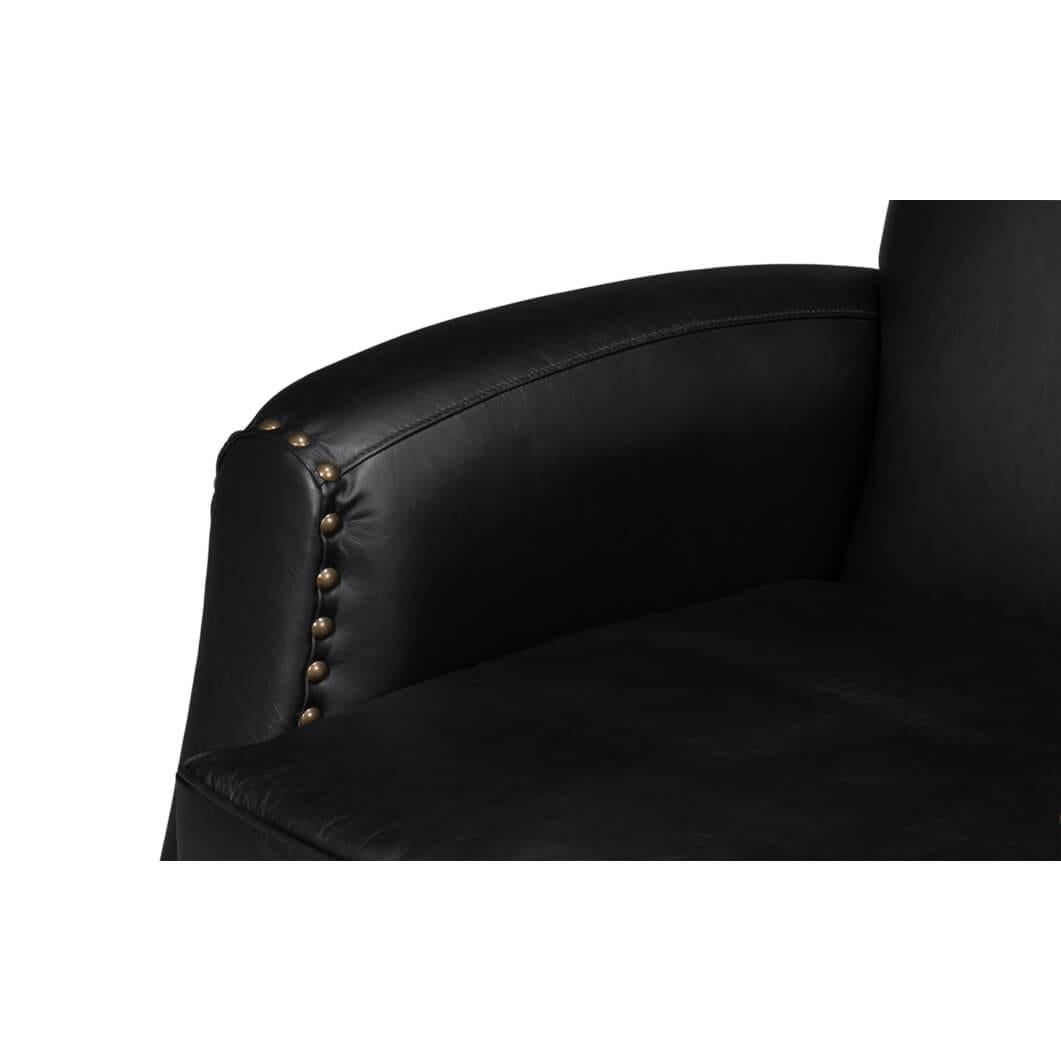 Classic Black Leather Swivel Armchair For Sale 3