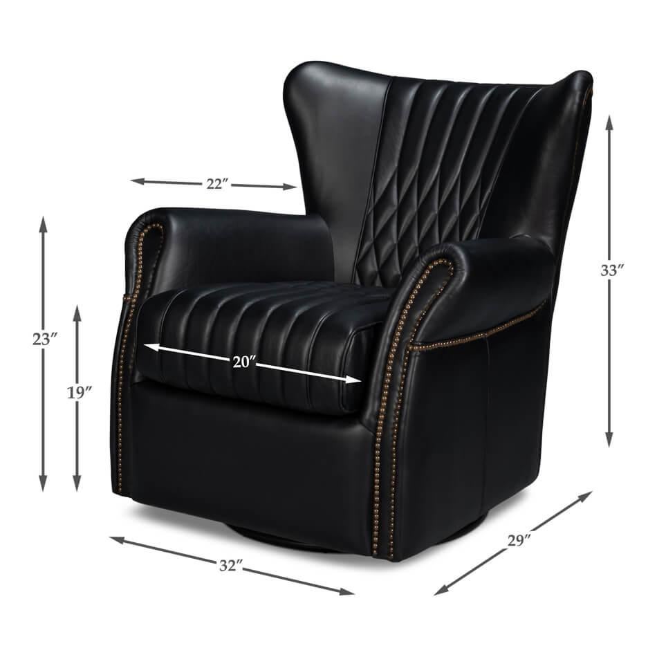 Chaise pivotante Classic en cuir noir en vente 3