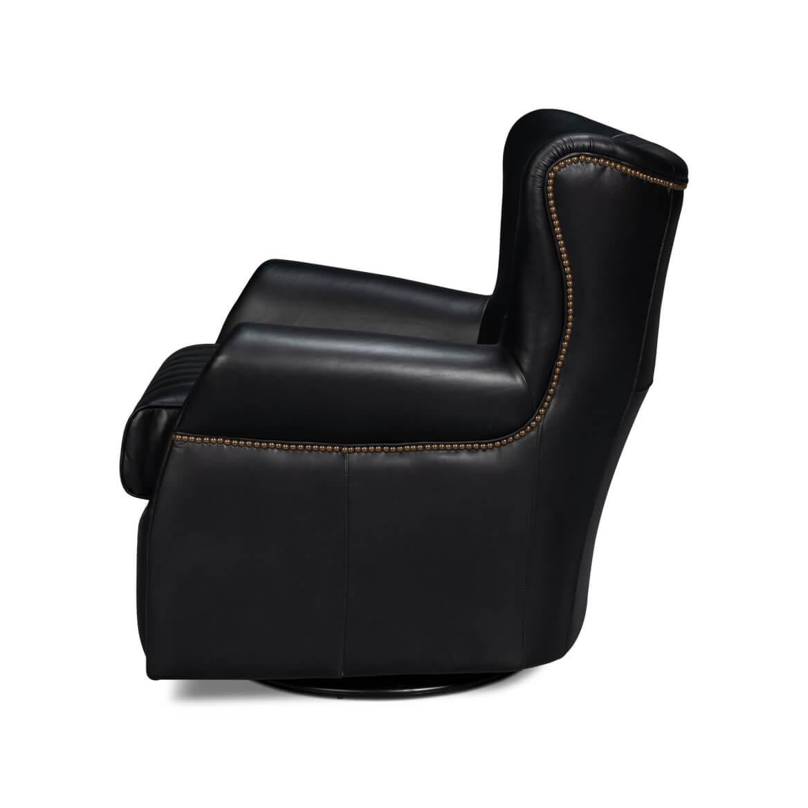 American Classical Classic Black Leather Swivel Chair For Sale