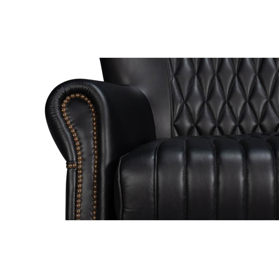 Contemporary Classic Black Leather Swivel Chair For Sale