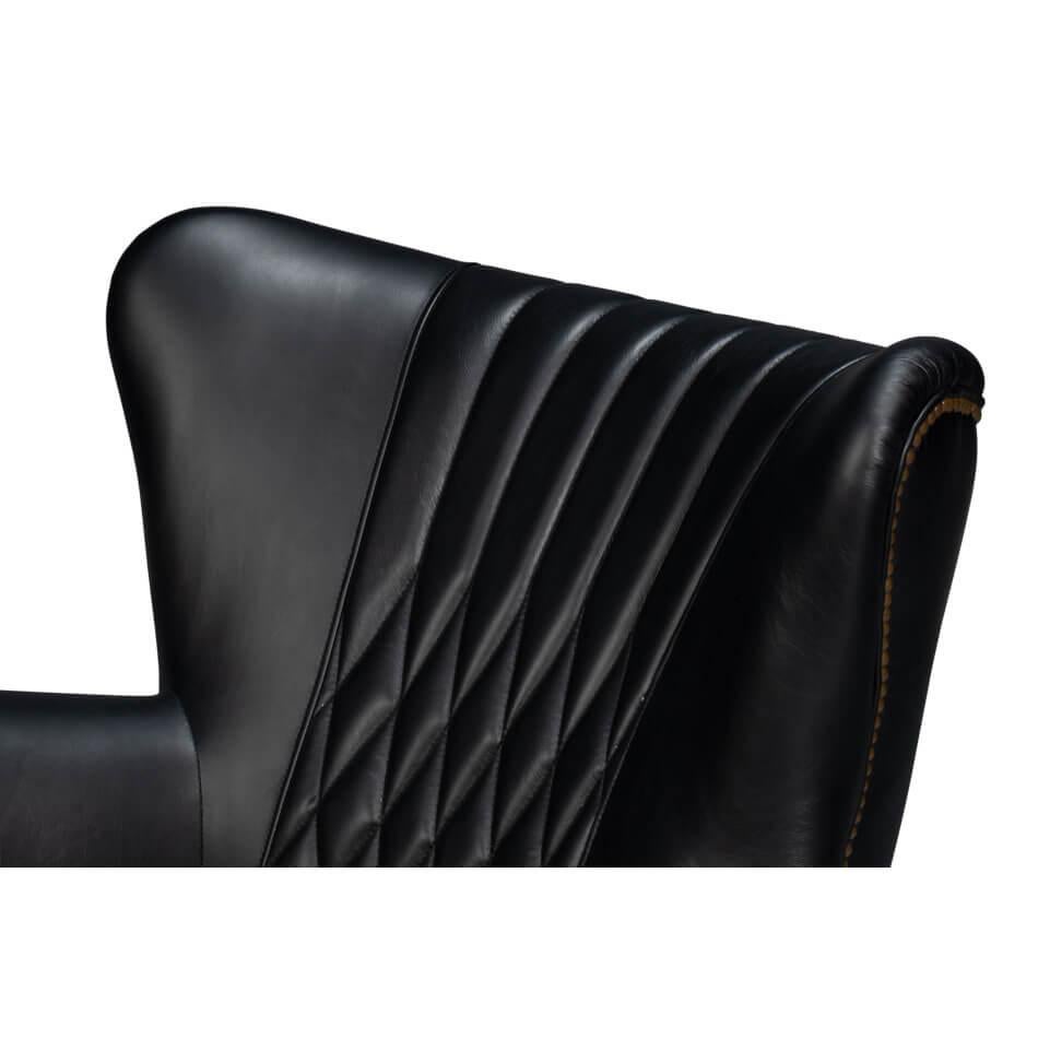 Classic Black Leather Swivel Chair For Sale 1