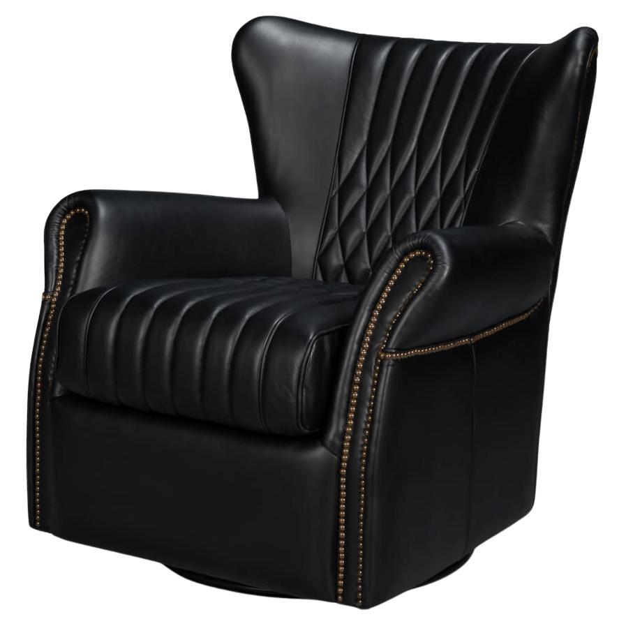 Classic Black Leather Swivel Chair For Sale