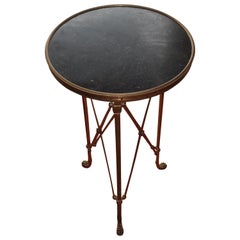 Classic Black Marble-Top Bronze Base Campaign Gueridon, France, 1970s