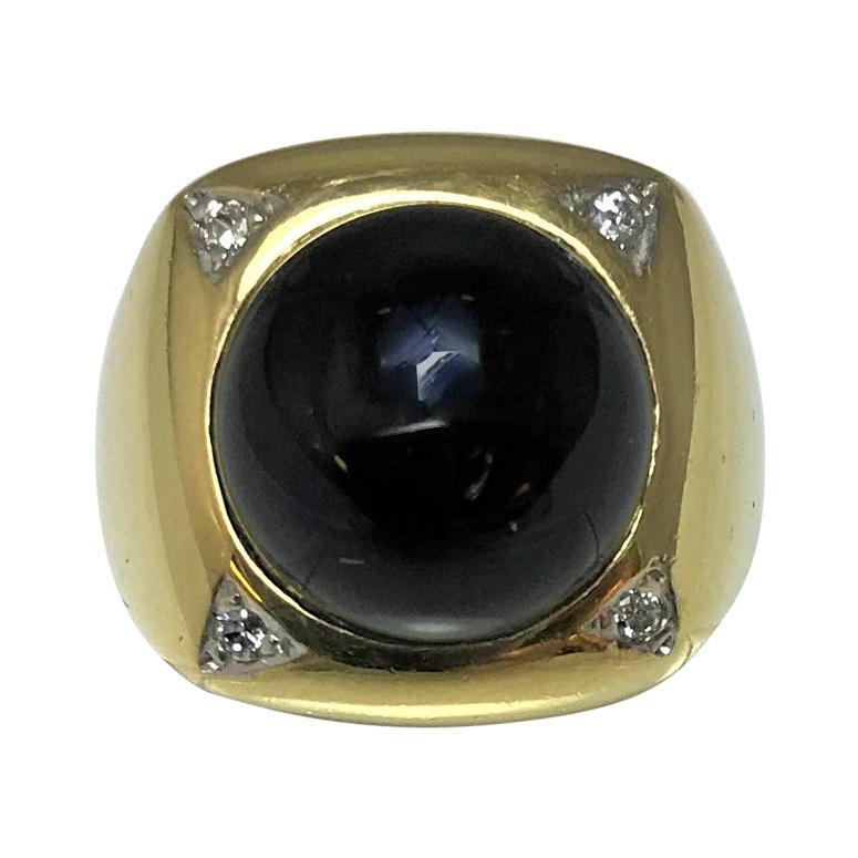 Classic Black Onyx Diamond 14 Karat Ring