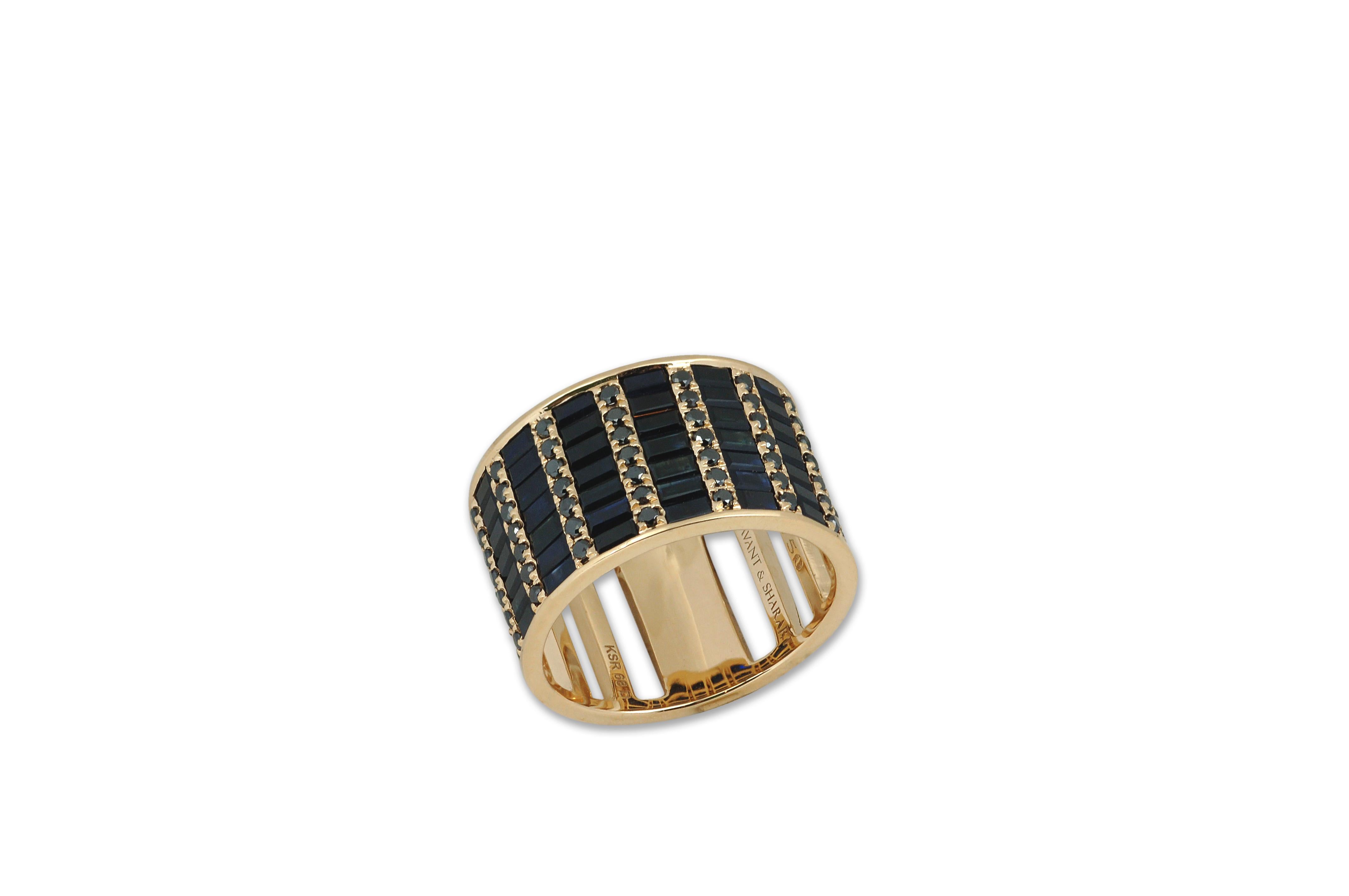 Black Sapphire 3.0 carats and Black Diamond 0.55carat Ring in 18K Gold Settings

Width:  1.1 cm 
Length: 2.0 cm

Inspired by the spirit of 